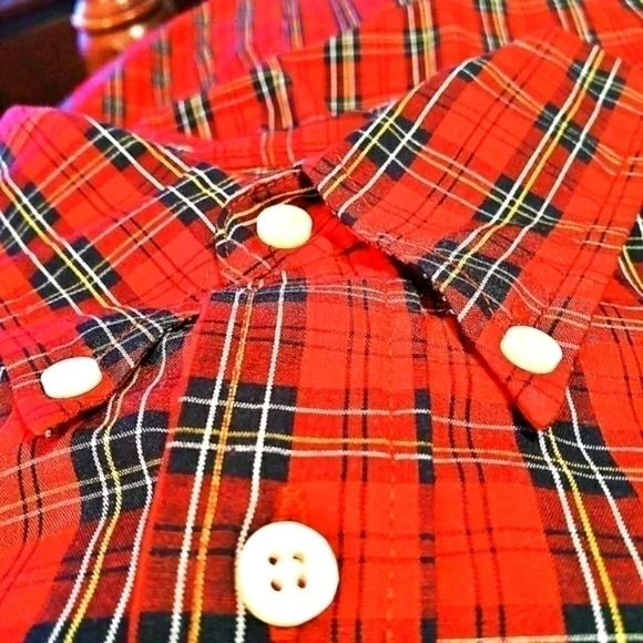 Basic Additions XL Men Tartan Plaid Red Black Gold L/s Button Down Shirt - Picture 1 of 4